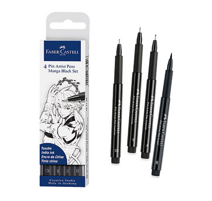 4 PITT Artist Pens, Manga Black Set